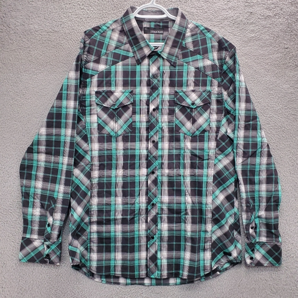 Buckle Black Snap Button Up Shirt Mens XL Slim Fit Plaid Long Sleeve